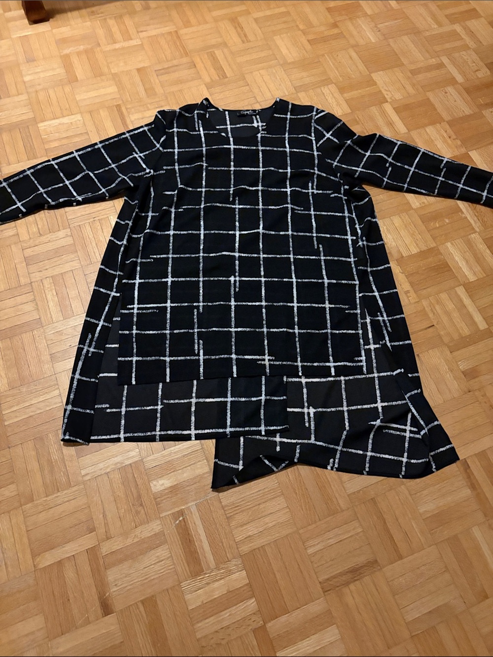 Sympli Black Tunic with White Windowpane Grid